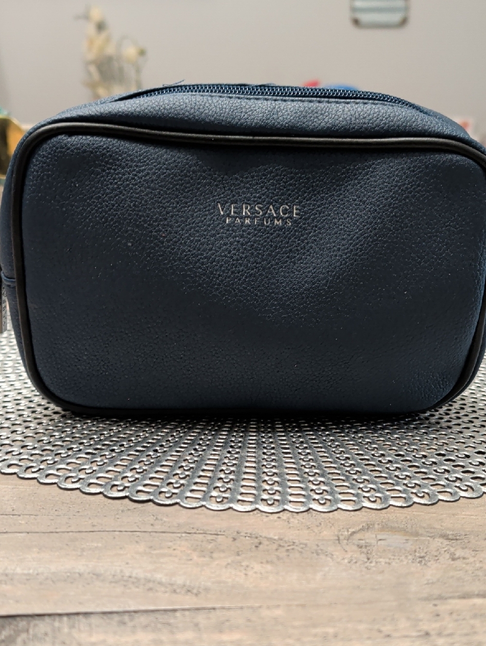 Versace Collection Navy Blue Pebbled Cosmetic Bag - Picture 4 of 6